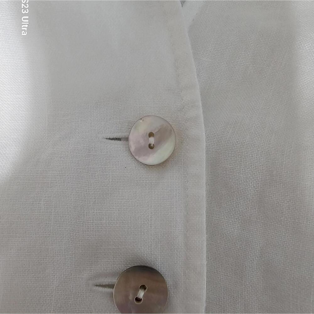 🧨 Talbots Ivory Irish Linen Ruffle Sleeve Button Down Blouse - Picture 7 of 11